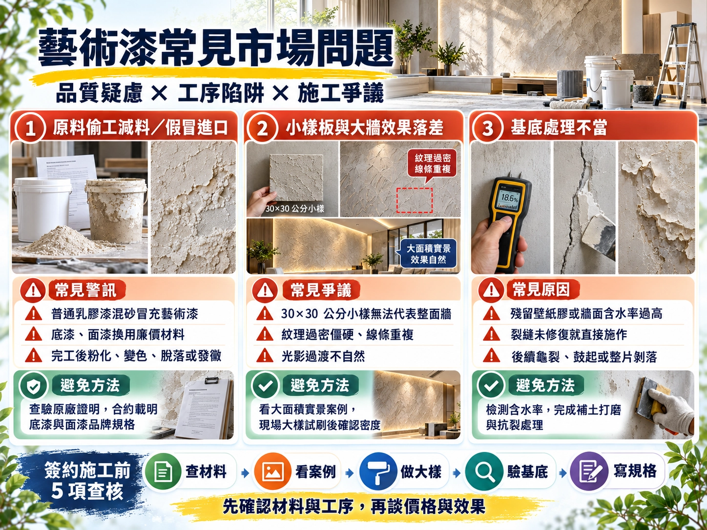 藝術漆常見市場問題與施工爭議|材料偷工減料、樣板落差、基底龜裂及簽約查核圖